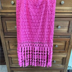 Skies Are Blue Vibrant Pink Crochet Midi Skirt